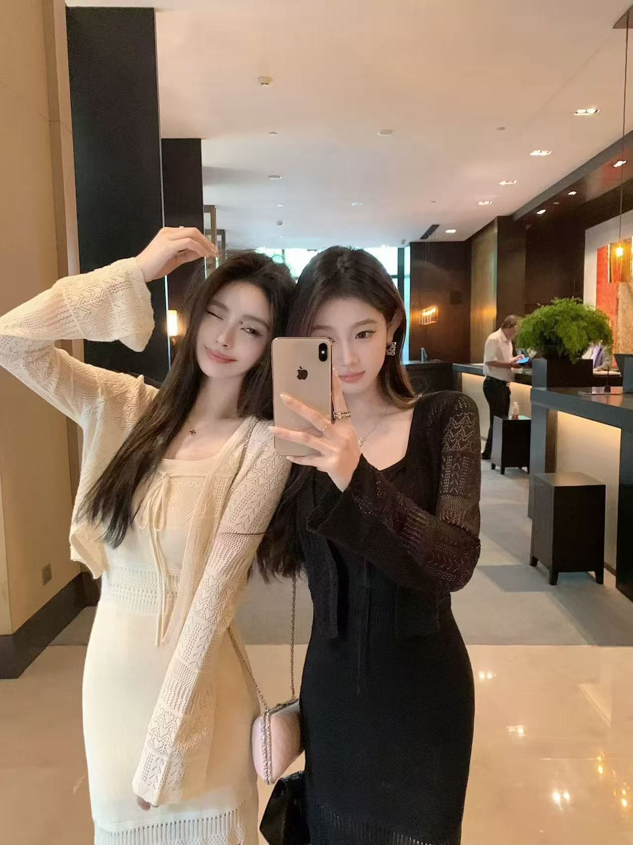 프랑스식 부드러운 자매 부서 여름 오래된 돈 휴가 센스 상쾌 마 센스 홀로우 아웃 조끼 스커트 오픈 가디건 세트