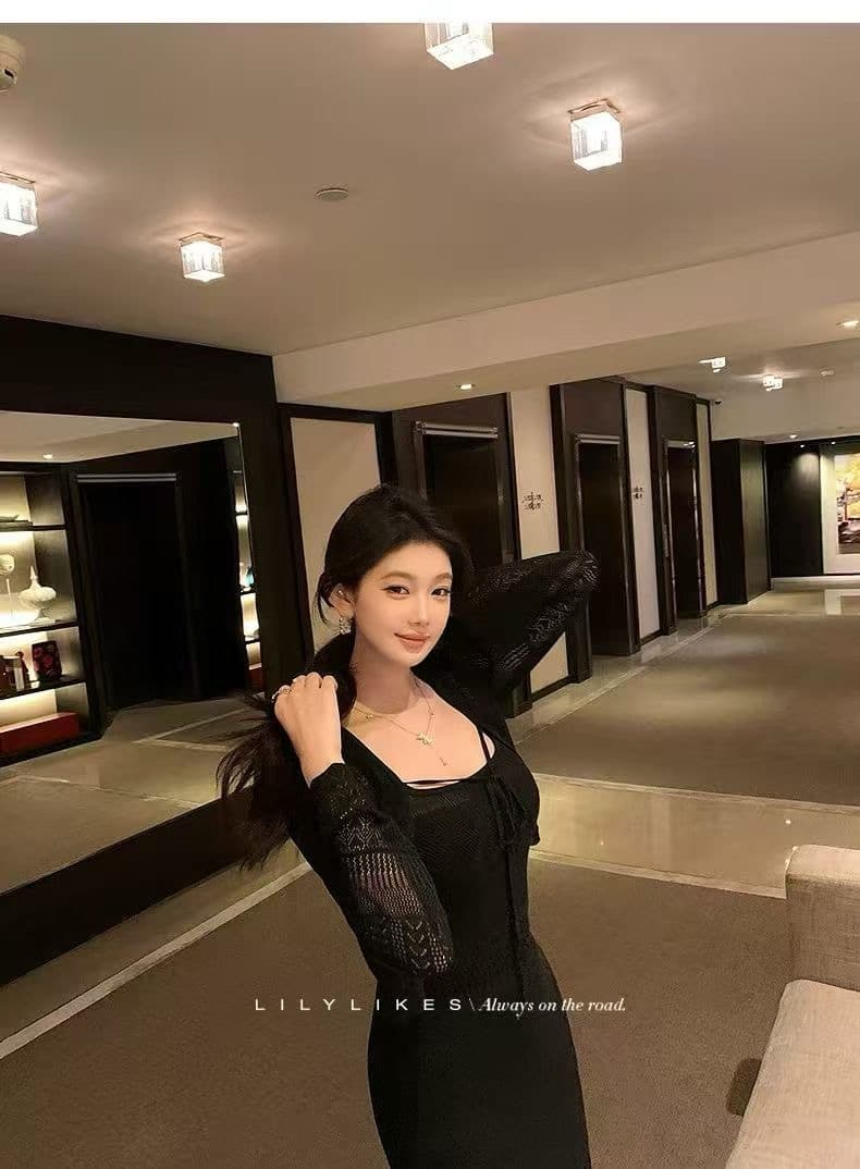 프랑스식 부드러운 자매 부서 여름 오래된 돈 휴가 센스 상쾌 마 센스 홀로우 아웃 조끼 스커트 오픈 가디건 세트 상세 이미지 3