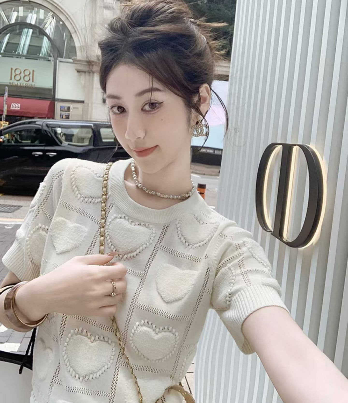 남쪽 기름 높음 세트 봄 여름 유럽과 미국 여성 의류 빛 요리 한 우아함 어록 들 은 하트 패턴 통기성 니트 스웨터