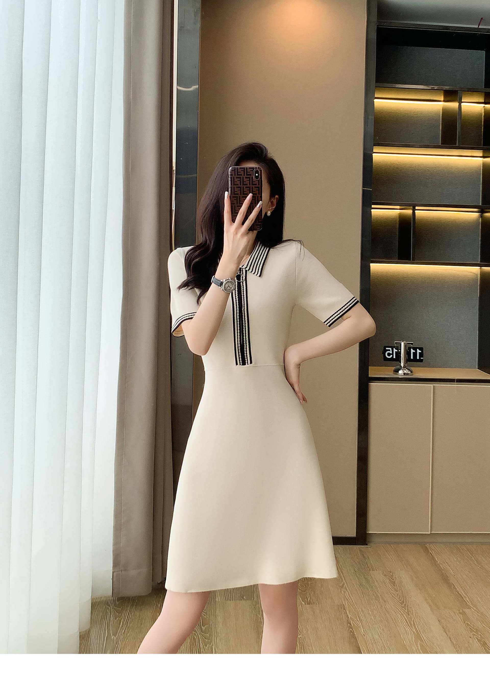 여성 의류 2026 새로운 여름 연령 감소 작은 샤넬 스타일 POLO 칼라 품격 슬림해 보이는 스트라이프 여성 드레스 상세 이미지 5