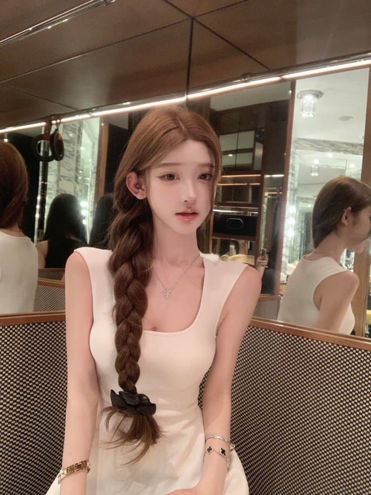 수영장 자오 짜오 한자 오 천 골드 순수한 흰색 작은 흰색 꽃 니트 허리 수축 드레스 품격 미니 스커트 여성 상세 이미지 2