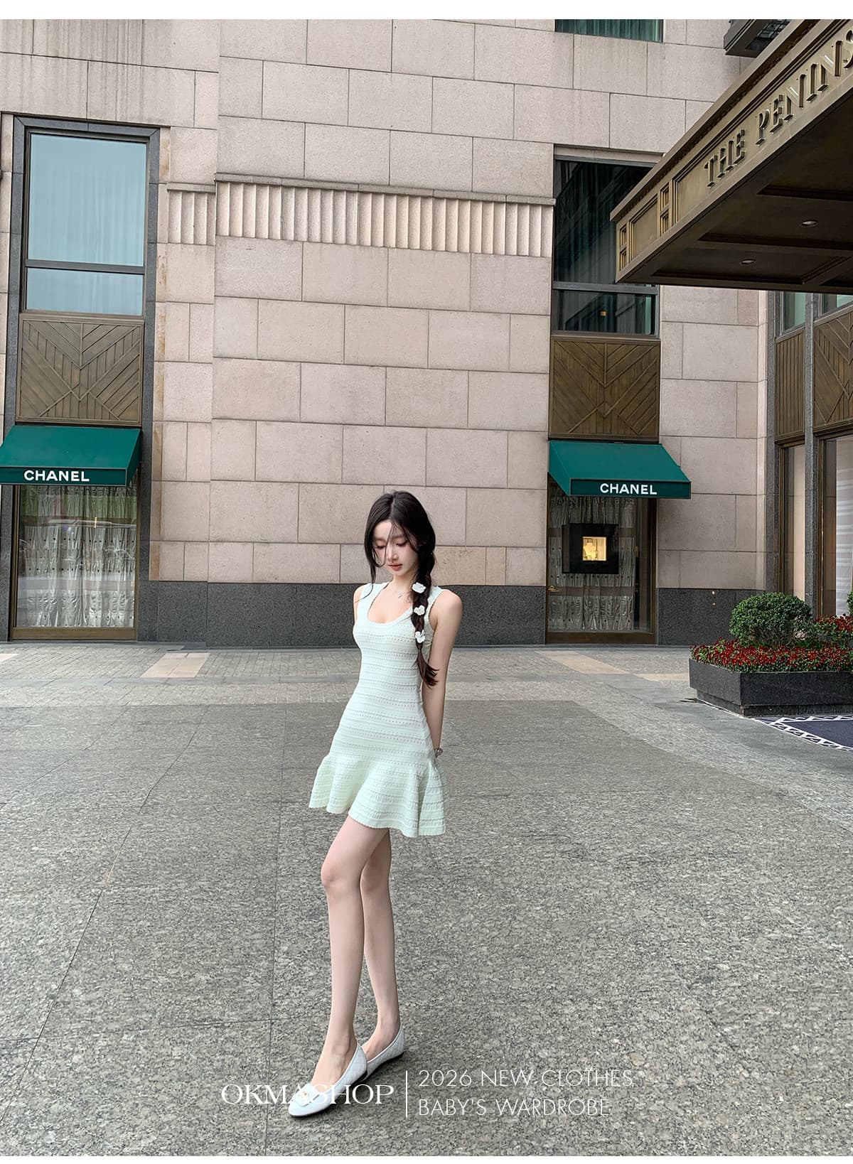 okmashop 녹색 이순신 제직 꿈 니트 슬립 여성 드레스 여름 품격 순수한 욕망 미니 스커트 허리 수축 치마 상세 이미지 4