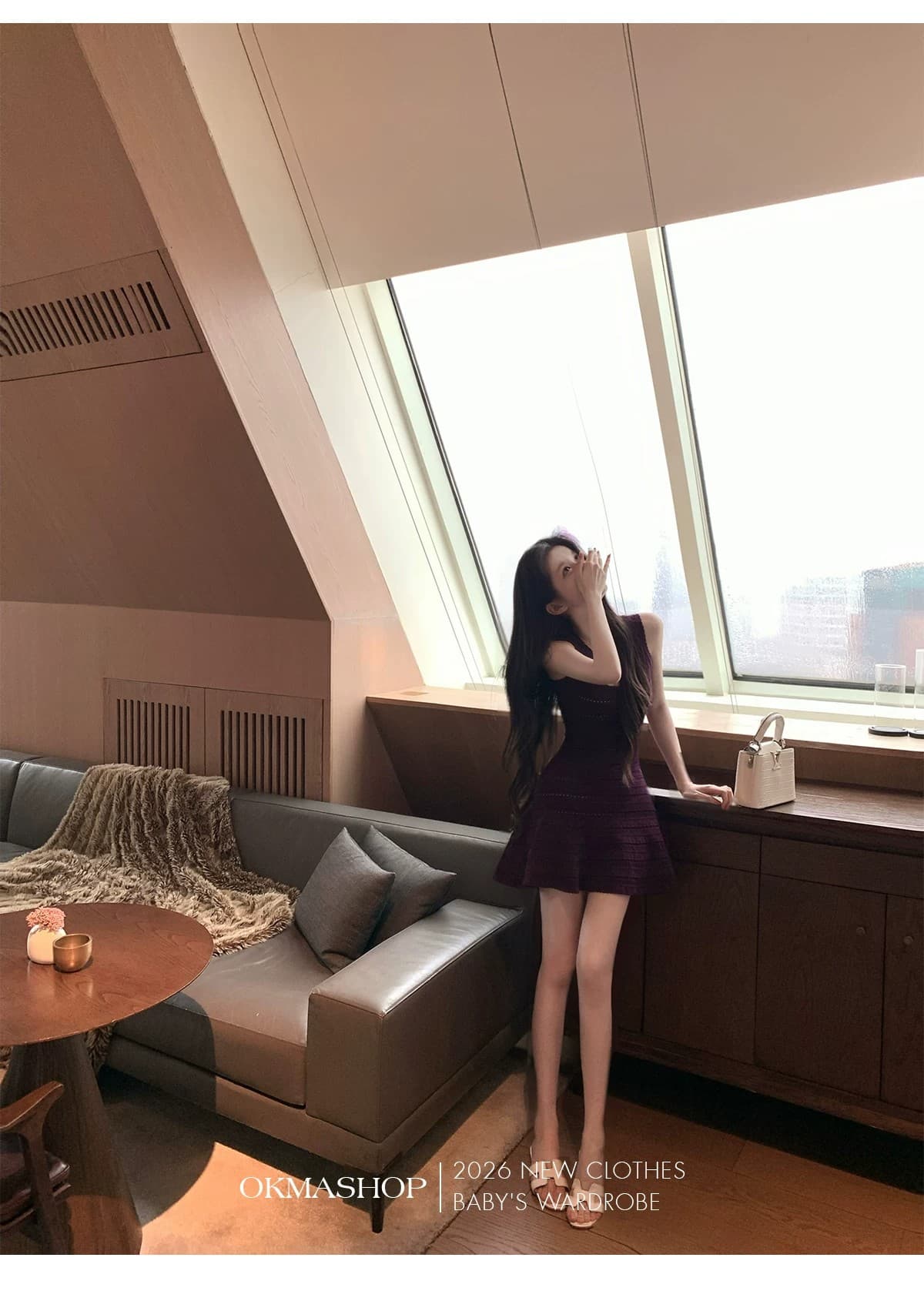 okmashop 녹색 이순신 제직 꿈 니트 슬립 여성 드레스 여름 품격 순수한 욕망 미니 스커트 허리 수축 치마 상세 이미지 3
