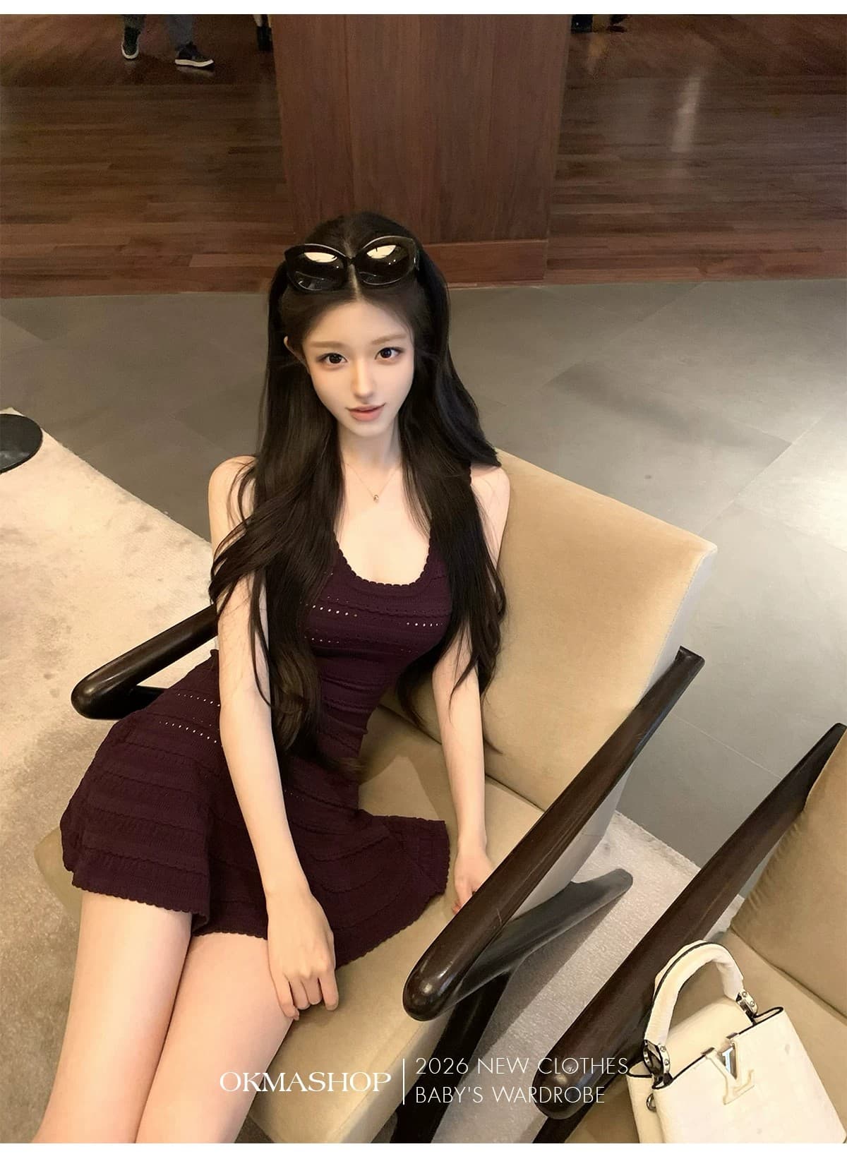 okmashop 녹색 이순신 제직 꿈 니트 슬립 여성 드레스 여름 품격 순수한 욕망 미니 스커트 허리 수축 치마 상세 이미지 11