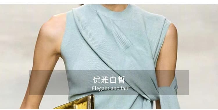 느슨함 블루 라운드 넥 polo 과립 버클 중간 소매 몸 타이트 스커트 슬림해 보이는 품격 드레스 여름 상세 이미지 4