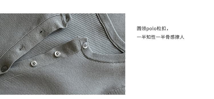 느슨함 블루 라운드 넥 polo 과립 버클 중간 소매 몸 타이트 스커트 슬림해 보이는 품격 드레스 여름 상세 이미지 12