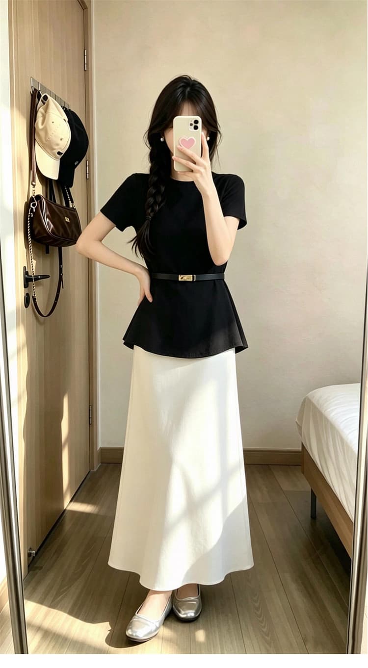 자이언트 잘 생긴 ootd 착용 가져 가라. 전체 집합 2026 새로운 프랑스식 반팔 여성 드레스 여름 롱 스커트 투피스 슈트 이미지 2