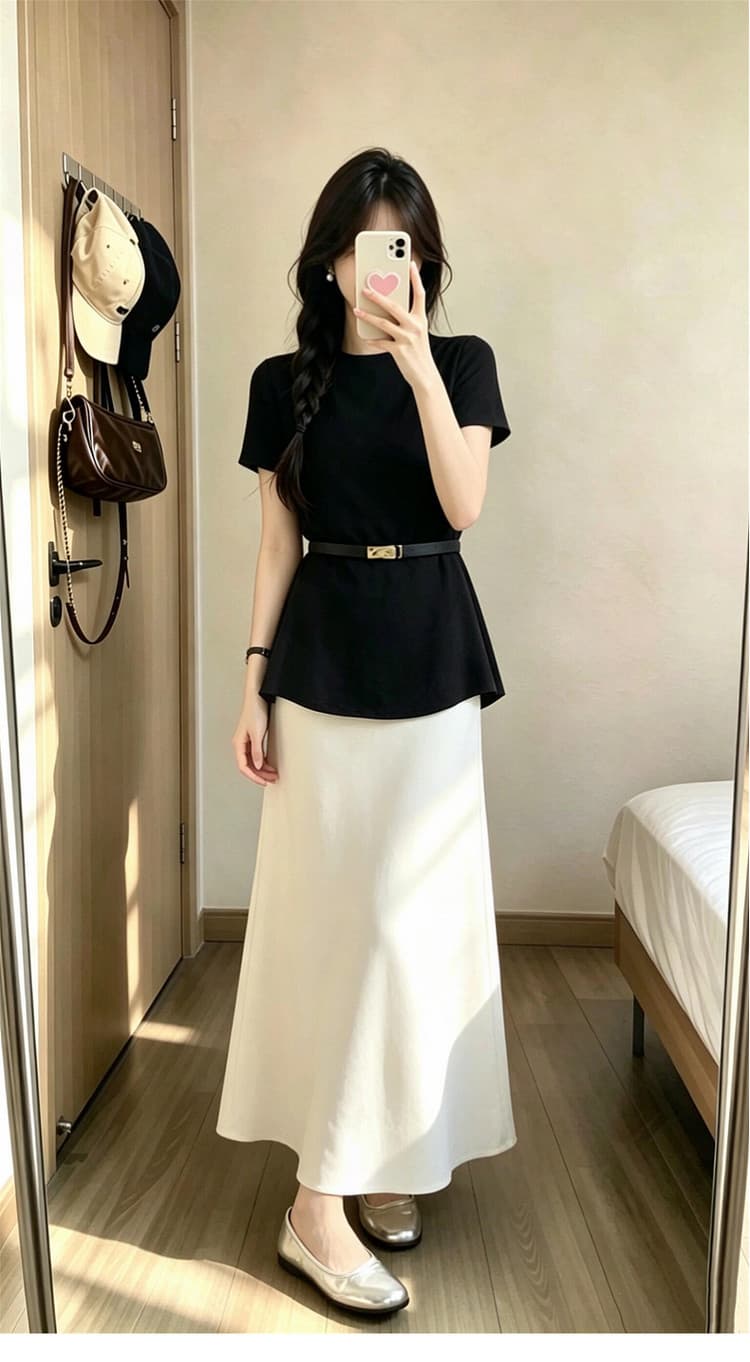 자이언트 잘 생긴 ootd 착용 가져 가라. 전체 집합 2026 새로운 프랑스식 반팔 여성 드레스 여름 롱 스커트 투피스 슈트 이미지 4