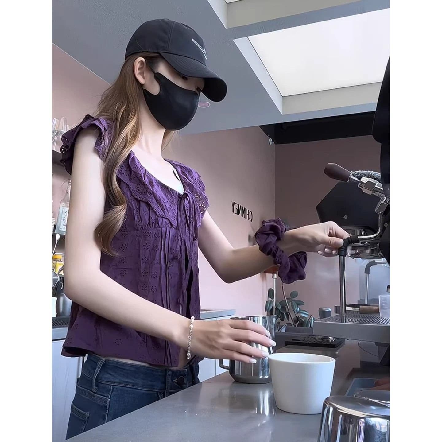 프랑스식 품격 보라색 프릴 레이스 업 셔츠 여자 2026 새로운 고급 센스 빛 럭셔리 연령 감소 외국 가스 맨위 이미지 3