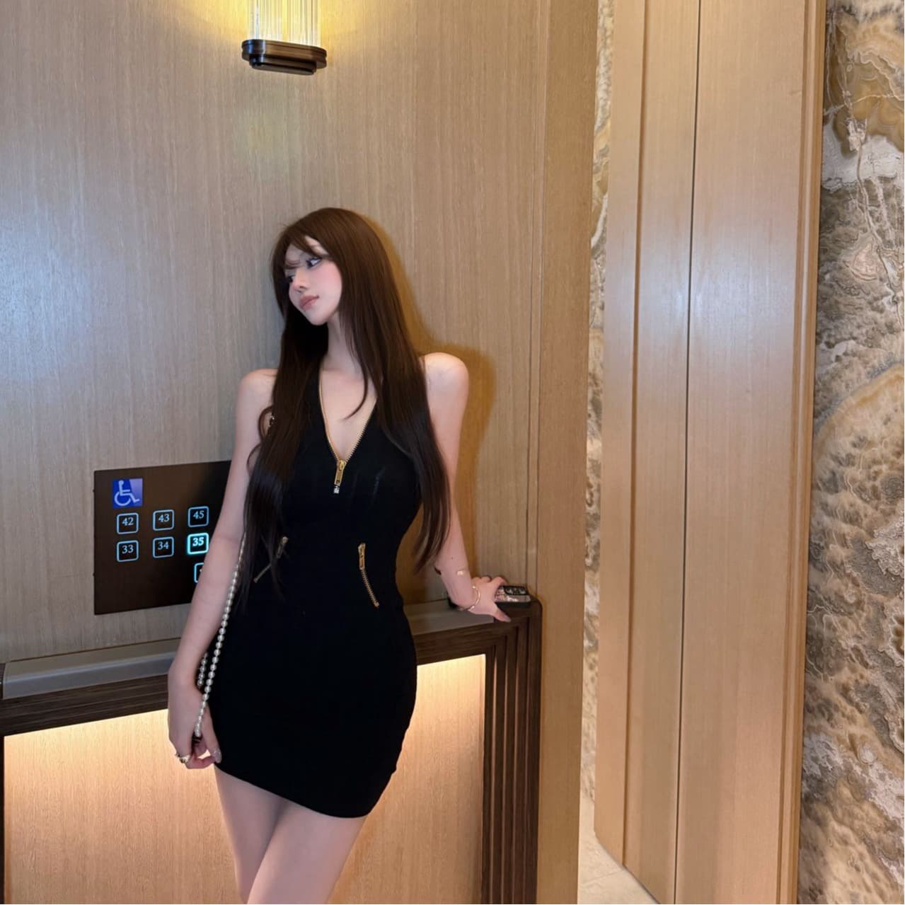 시드니 shirley 긴자 비싼 여성 순수한 욕망 바람 품격 행침 목 홀로우 아웃 허리 수축 슬림해 보이는 타이트 스커트 드레스 이미지 3