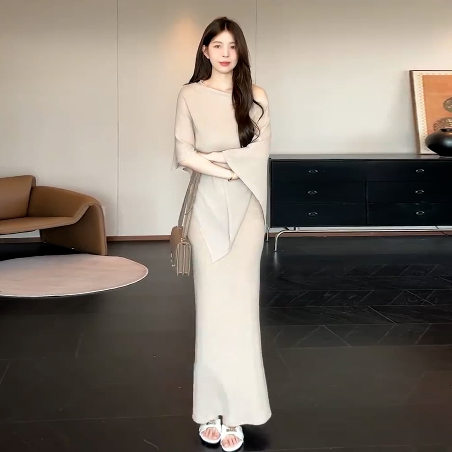 느긋한 바람 숄 니트 슬립 드레스 아이들 2025 새로운 한 부서 이른 가을 착용 가져 가라. 에이즈 환자 세트 롱 스커트