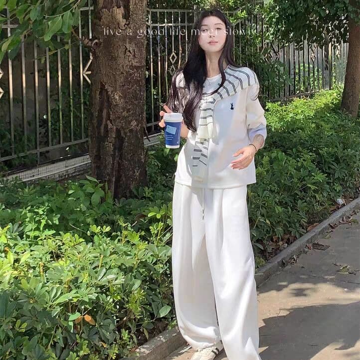 빅 사이즈 느긋한 바람 작은 키 캐주얼 착용 가져 가라. 여성 의류 가을 2025 새로운 지방 mm 바지 슬림해 보이는 투피스 슈트