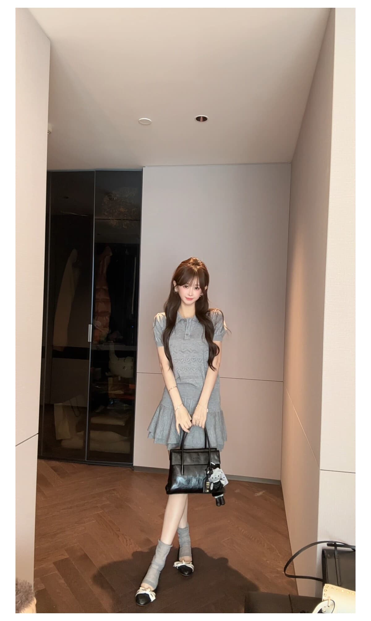베이비 칼라 홀로우 아웃 반팔 티셔츠 세트 여성 여름 한 마디 반신 얇은 치마바지 투피스 세트 상세 이미지 18