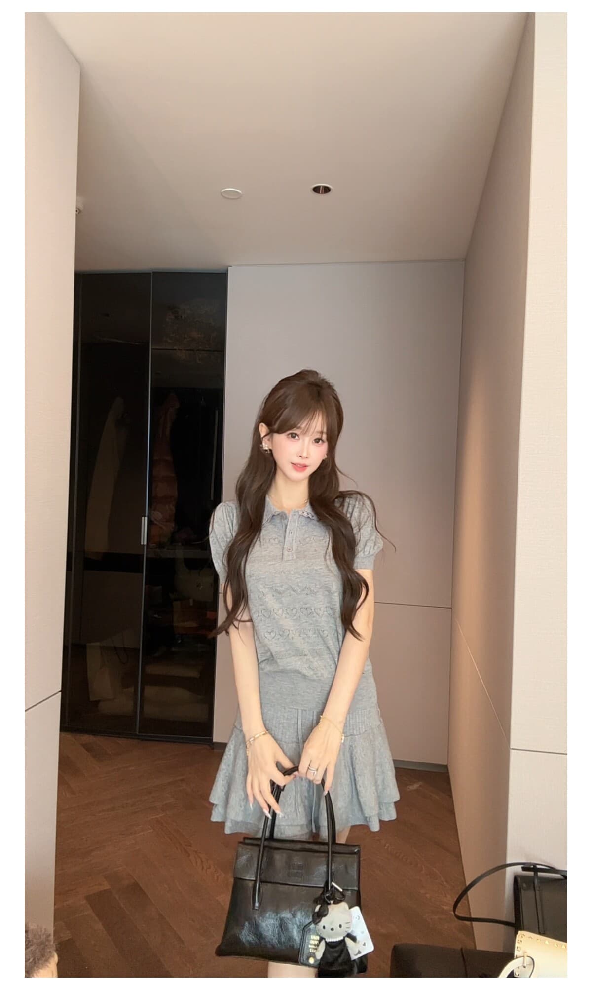 베이비 칼라 홀로우 아웃 반팔 티셔츠 세트 여성 여름 한 마디 반신 얇은 치마바지 투피스 세트 상세 이미지 19