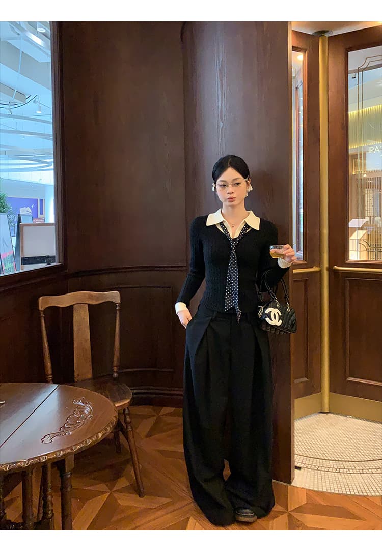 송 긍정적 인 En 커피 색상 POLO 칼라 페이크 레이어드 니트 스웨터 여성 스웨터 가을 인사이드 가져 가라. 몸매 가꾸기 쇼트 스타일 긴팔 작은 맨위 상세 이미지 35