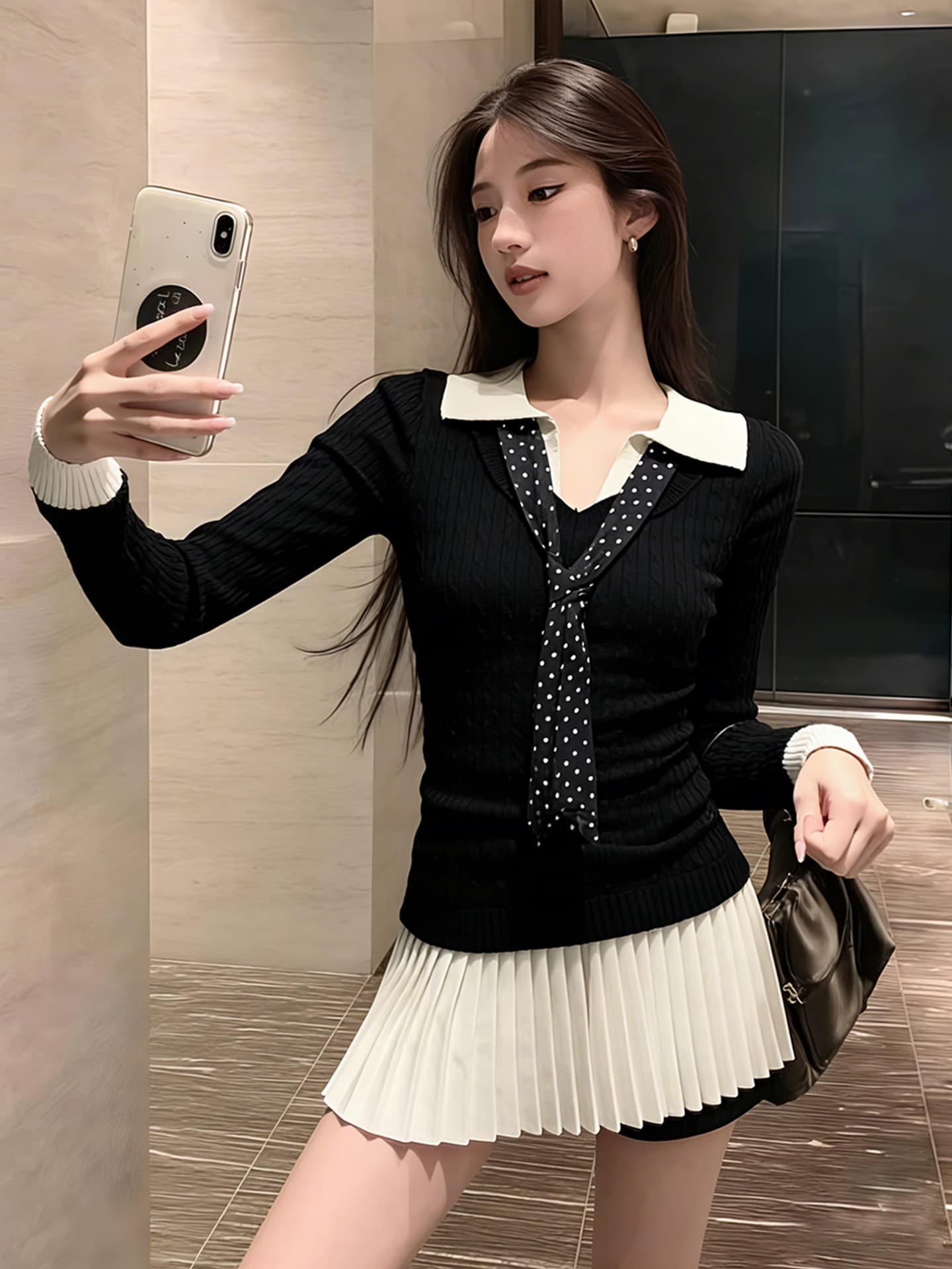 빨간색 polo 폴로 칼라 페이크 레이어드 니트 스웨터 여성 가을 겨울 분위기 센스 착용 가져 가라. 인사이드 가져 가라. 슈퍼 잘 생긴 기본 셔츠 맨위 이미지 2
