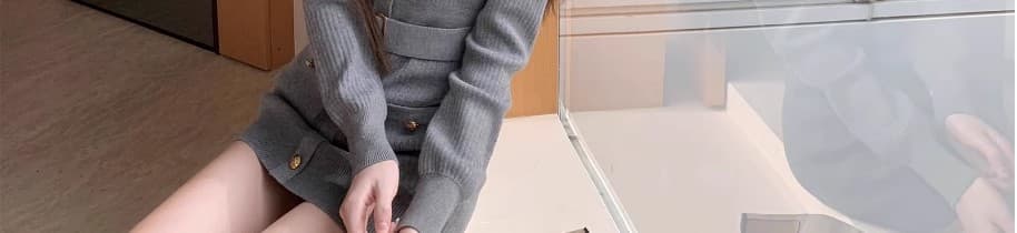 장쑤 저장 및 상하이 명문 여성 착용 가져 가라. 가을 겨울 회색 니트 몸매 가꾸기 타이트 스커트 미니 스커트 부유 한 가족 천 골드 작은 샤넬 스타일 여성 드레스 상세 이미지 5