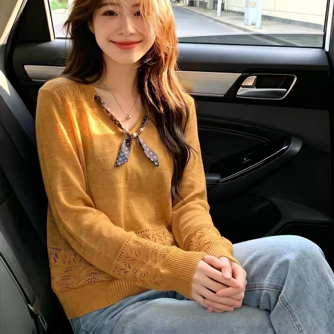 프랑스식 홀로우 아웃 스카프 장식 니트 스웨터 여성 2026 여름 빅 사이즈 지방 mm 고급 센스 자수 폭발 얼음 실크 맨위 이미지 4