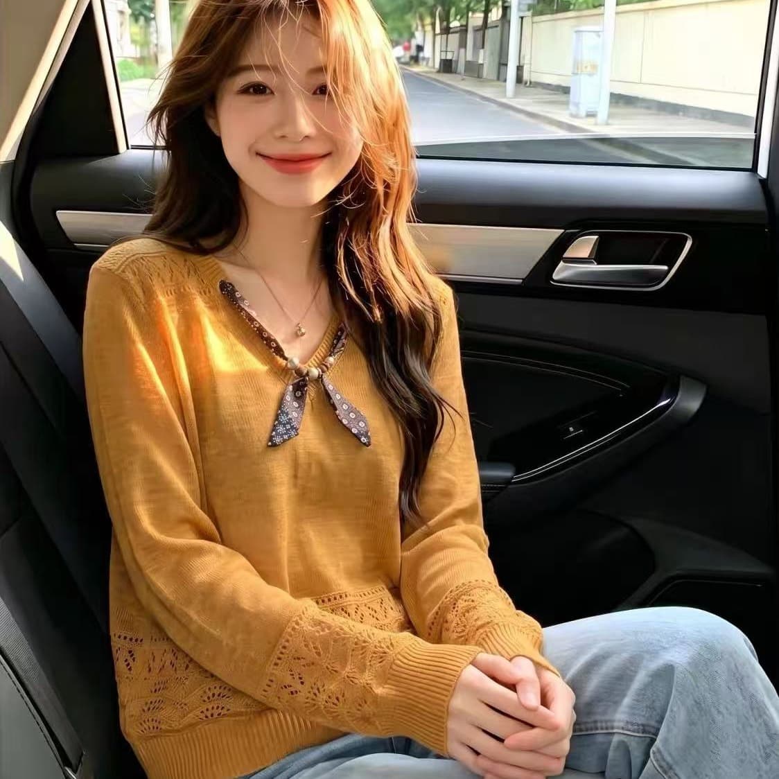 프랑스식 홀로우 아웃 스카프 장식 니트 스웨터 여성 2026 여름 빅 사이즈 지방 mm 고급 센스 자수 폭발 얼음 실크 맨위 이미지 5