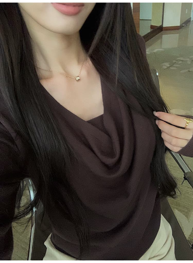 pusumede 독점적인 마음 품격 흔들다 칼라 양모 니트 스웨터 여성 스웨터 고급 센스 몸매 가꾸기 슬림해 보이는 맨위 이미지 3