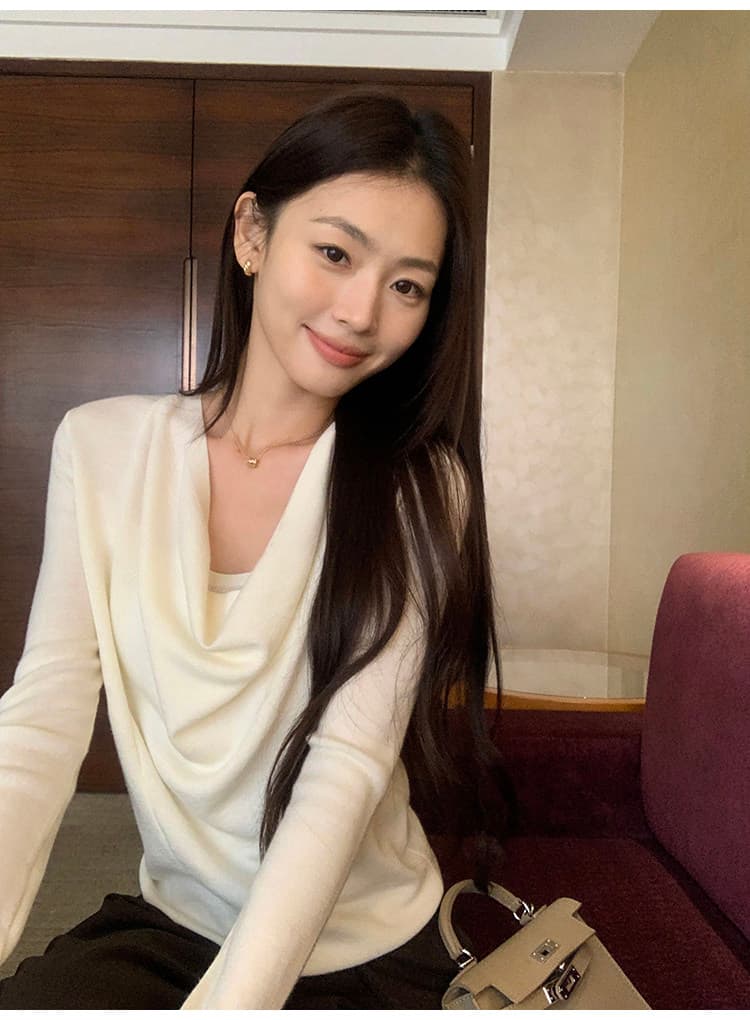 pusumede 독점적인 마음 품격 흔들다 칼라 양모 니트 스웨터 여성 스웨터 고급 센스 몸매 가꾸기 슬림해 보이는 맨위 상세 이미지 5