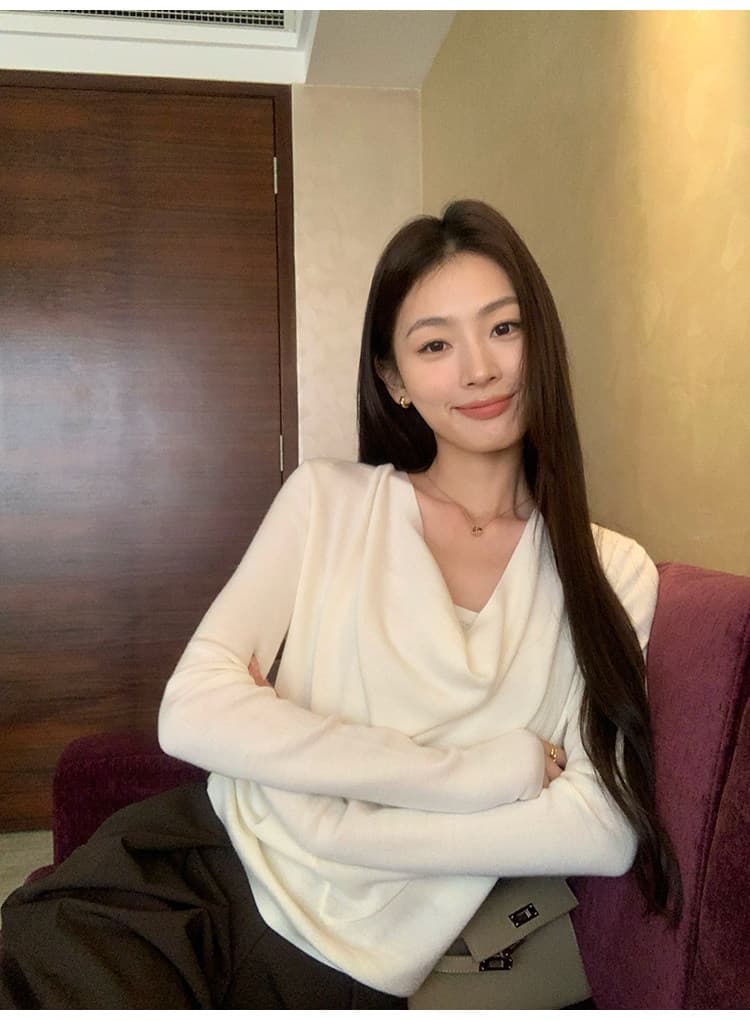 pusumede 독점적인 마음 품격 흔들다 칼라 양모 니트 스웨터 여성 스웨터 고급 센스 몸매 가꾸기 슬림해 보이는 맨위 상세 이미지 6