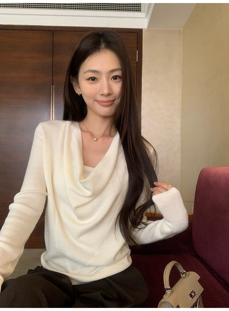 pusumede 독점적인 마음 품격 흔들다 칼라 양모 니트 스웨터 여성 스웨터 고급 센스 몸매 가꾸기 슬림해 보이는 맨위 상세 이미지 12