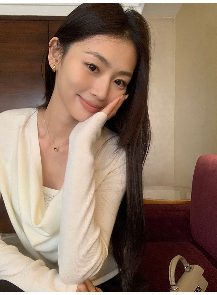 pusumede 독점적인 마음 품격 흔들다 칼라 양모 니트 스웨터 여성 스웨터 고급 센스 몸매 가꾸기 슬림해 보이는 맨위 상세 이미지 15