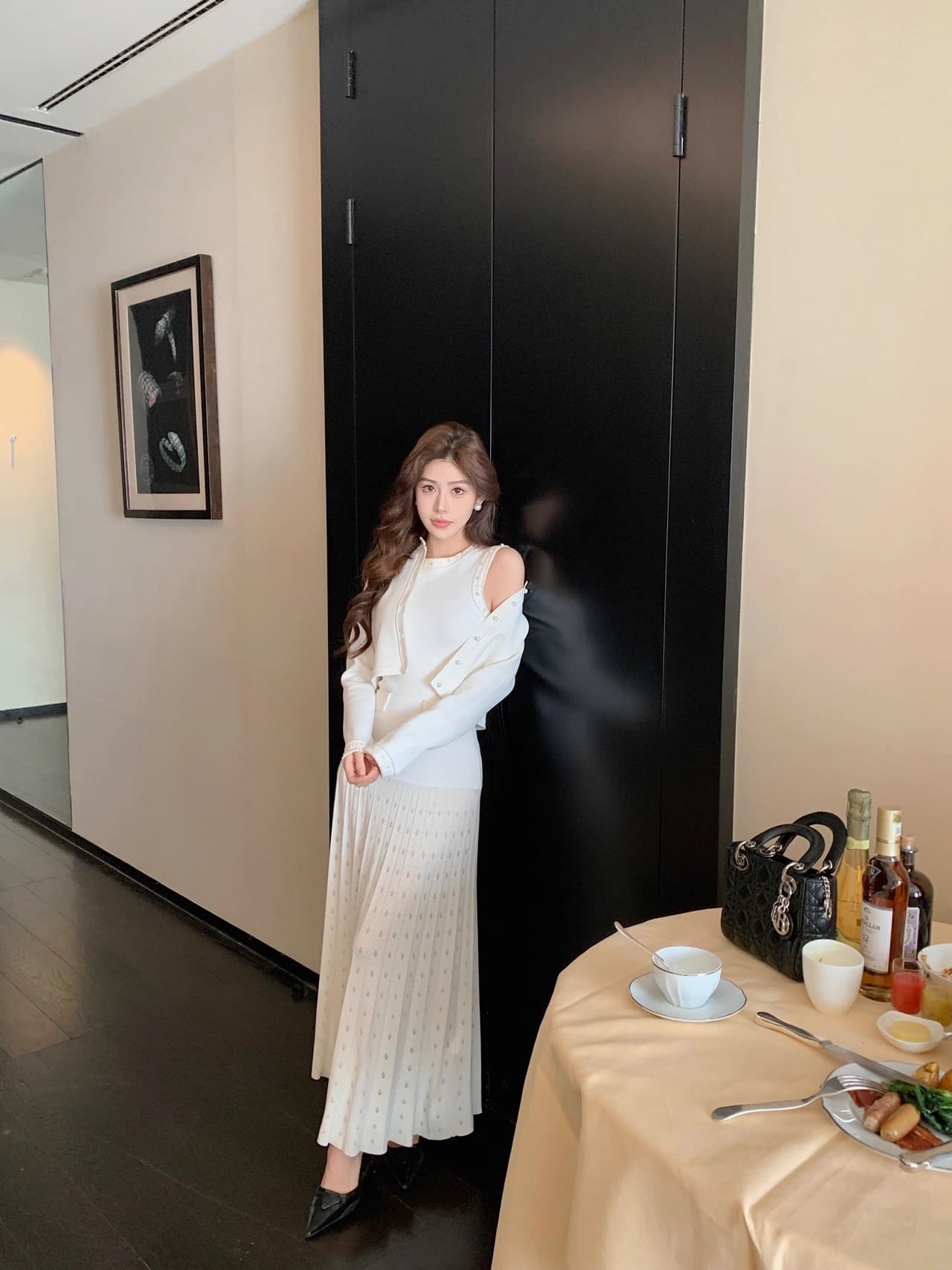 2026 년 프랑스식 니트 패치워크 진주 칼라 조끼 스커트 여성 봄 빛 럭셔리 고급 센스 품격 허리 수축 드레스 상세 이미지 32