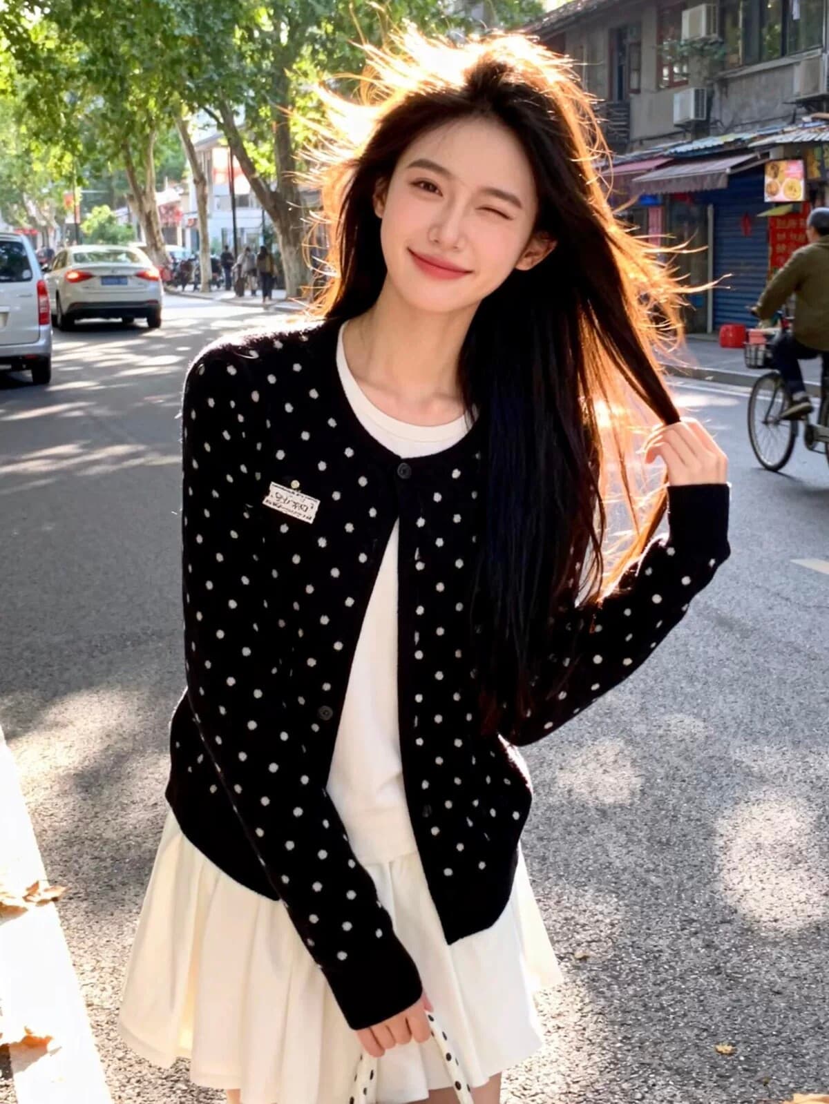 니트 오픈 가디건 여성 이른 가을 봄 새로운 고급 센스 외부 가져 가라. 쇼트 스타일 스웨터 코트 도트 무늬 맨위 한 부서 착용 가져 가라. 상세 이미지 8