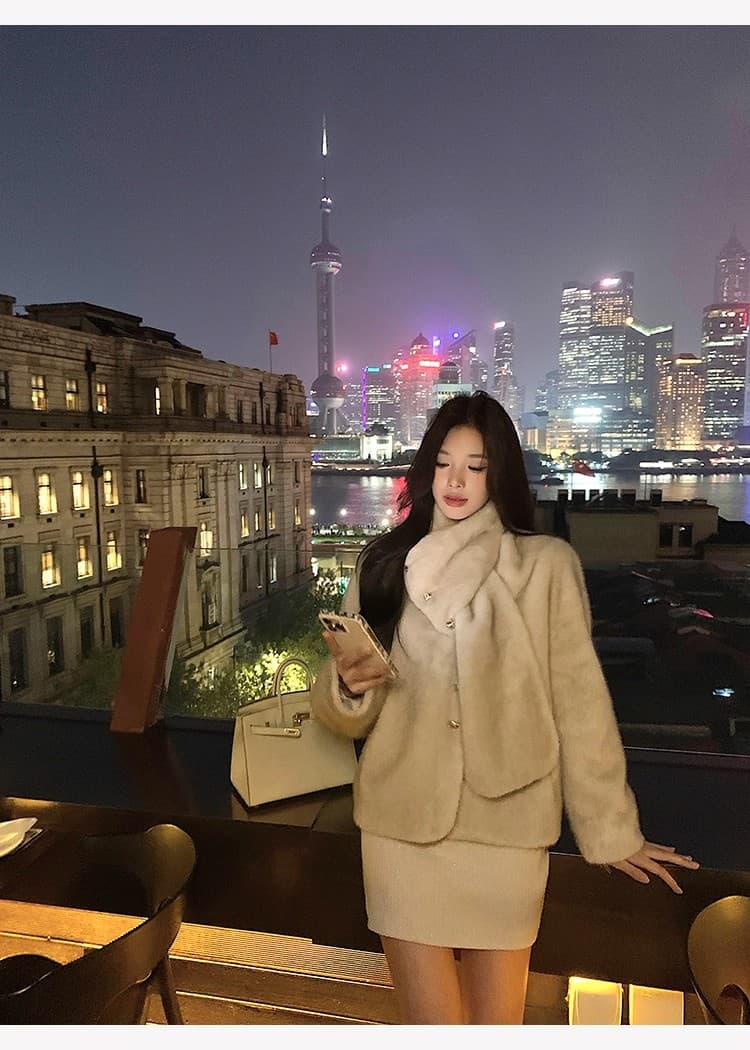 치우 고기 야오 화이트 털 머리 소매 샤오시엔 V넥 니트 여성 드레스 가을 새로운 몸매 가꾸기 품격 타이트 스커트 상세 이미지 24