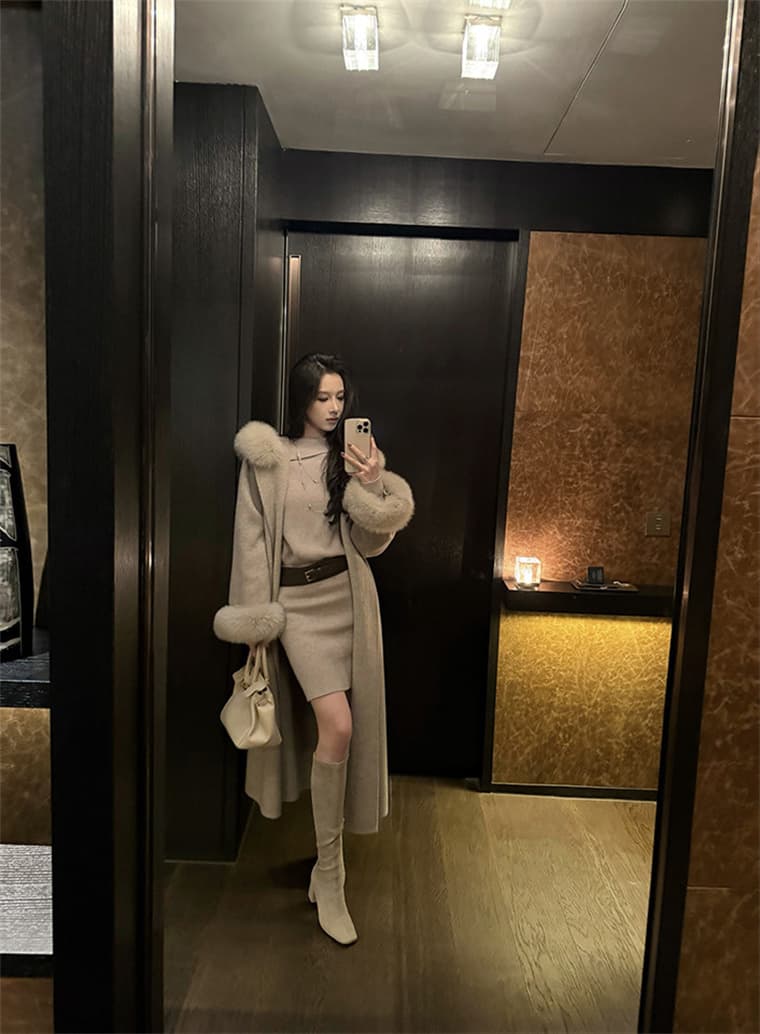 품격 허리 수축 타이트 스커트 스웨터 치마 2026 가을 겨울 새로운 몸매 가꾸기 인사이드 가져 가라. 니트 드레스 벨트 포함 상세 이미지 10