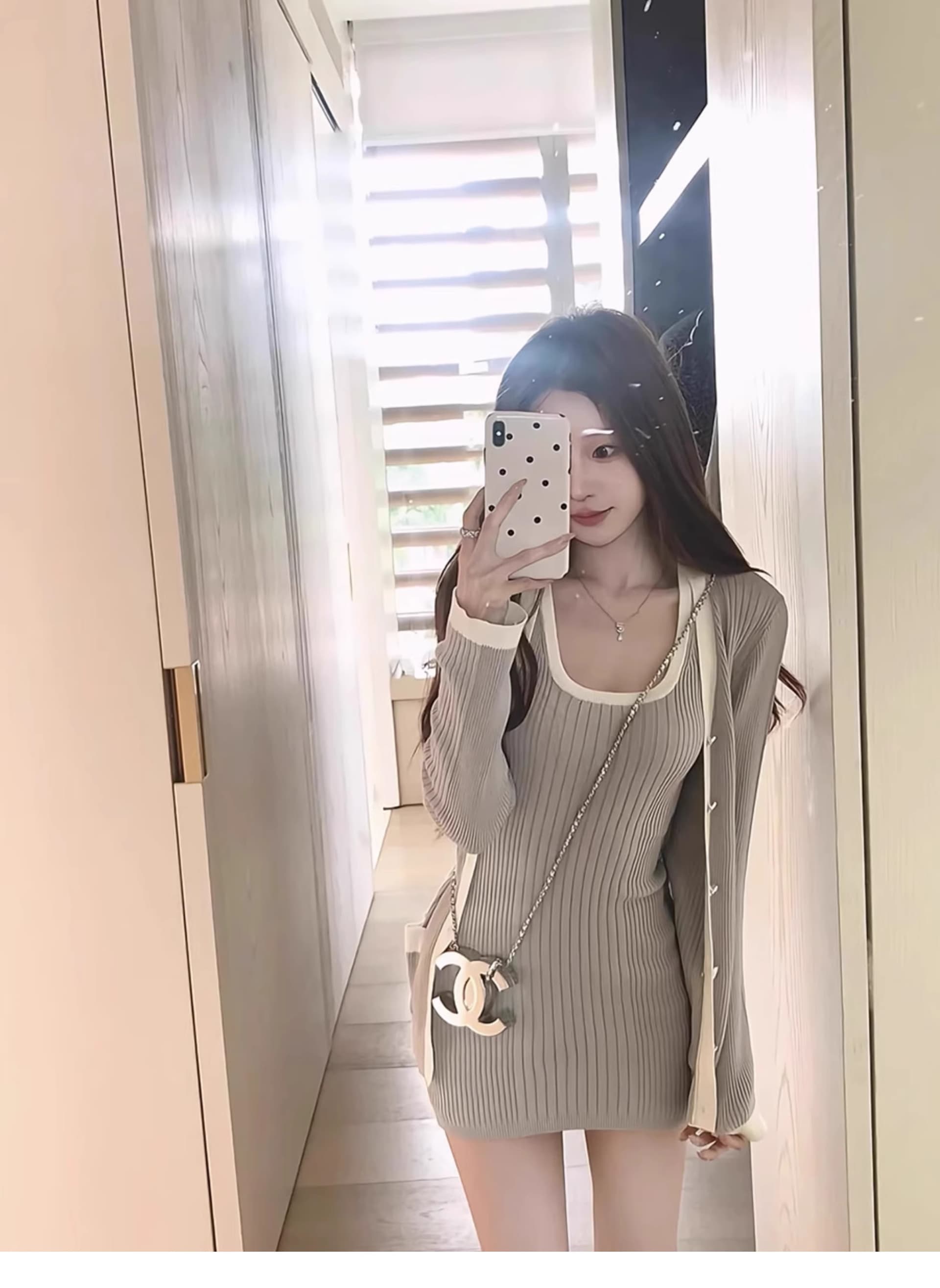 oolline 숲 희 빛 산소 일상 coco beach 시리즈 감기 니트 티셔츠 반 스커트 조끼 스커트 상세 이미지 2