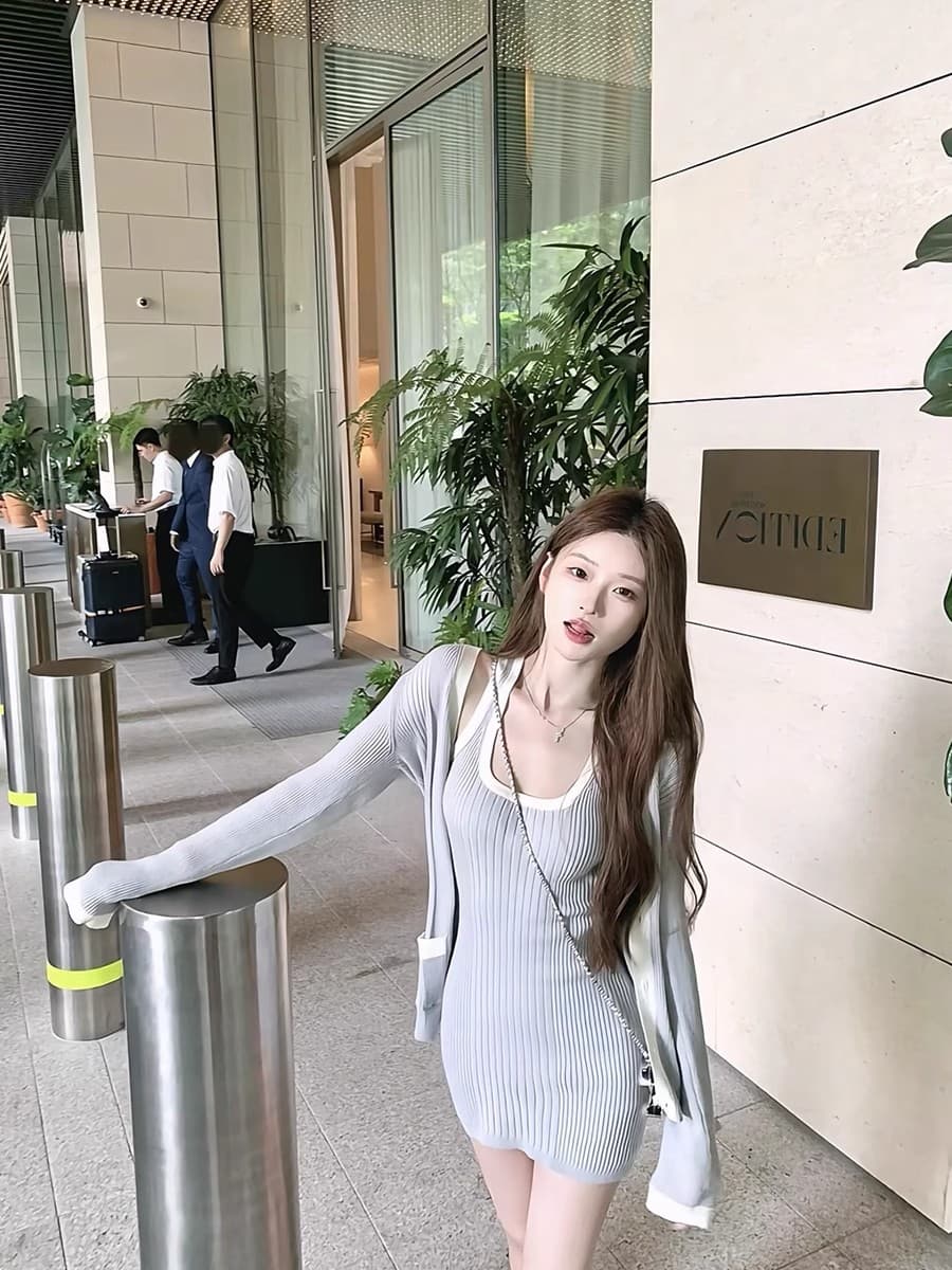 oolline 숲 희 빛 산소 일상 coco beach 시리즈 감기 니트 티셔츠 반 스커트 조끼 스커트 상세 이미지 5