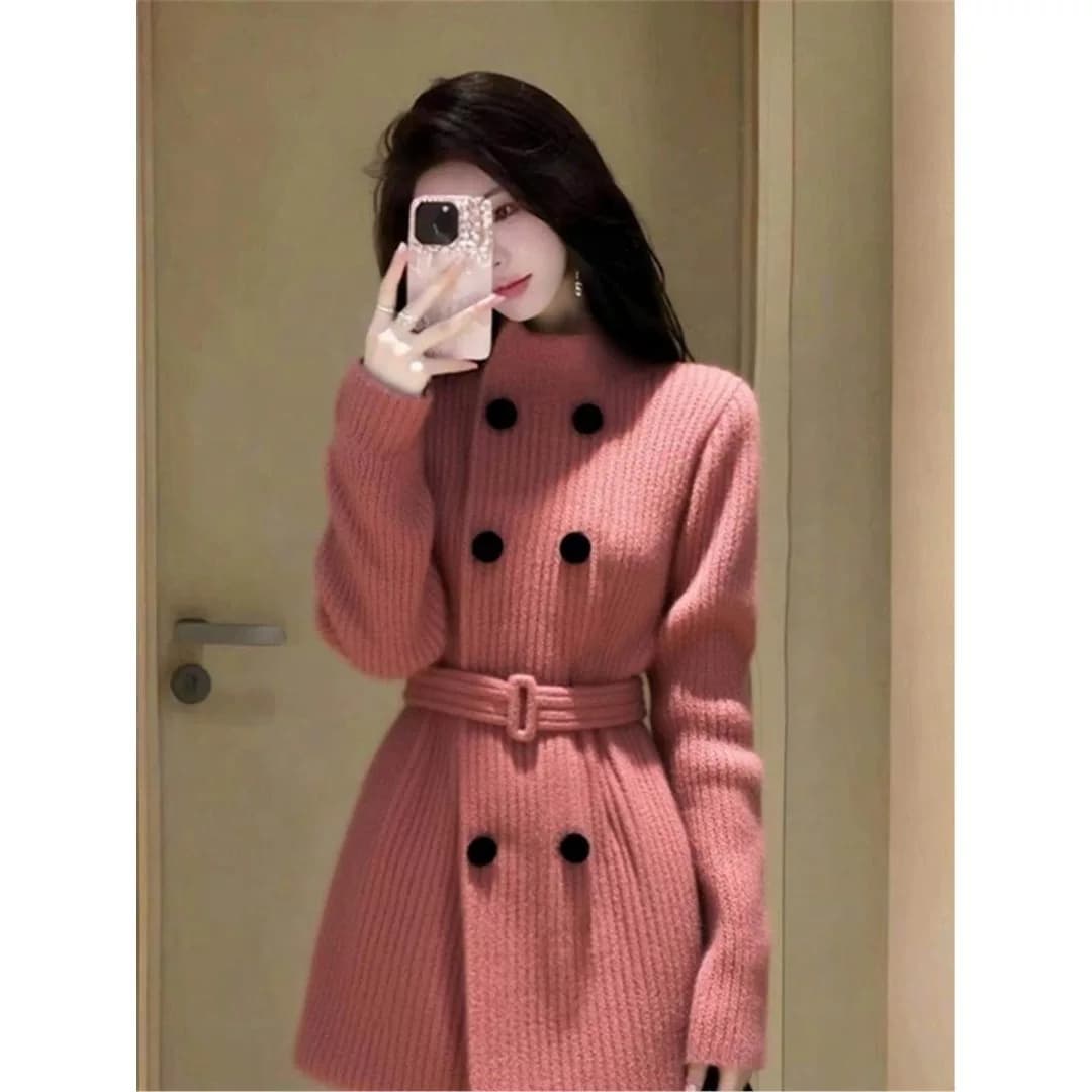 자이언트 잘 생긴 겨울 의류 인기 작은 샤넬 스타일 작은 키 품격 특별 아름다운 꼬집기 허리 고급 센스 니트 여성 드레스 이미지 3