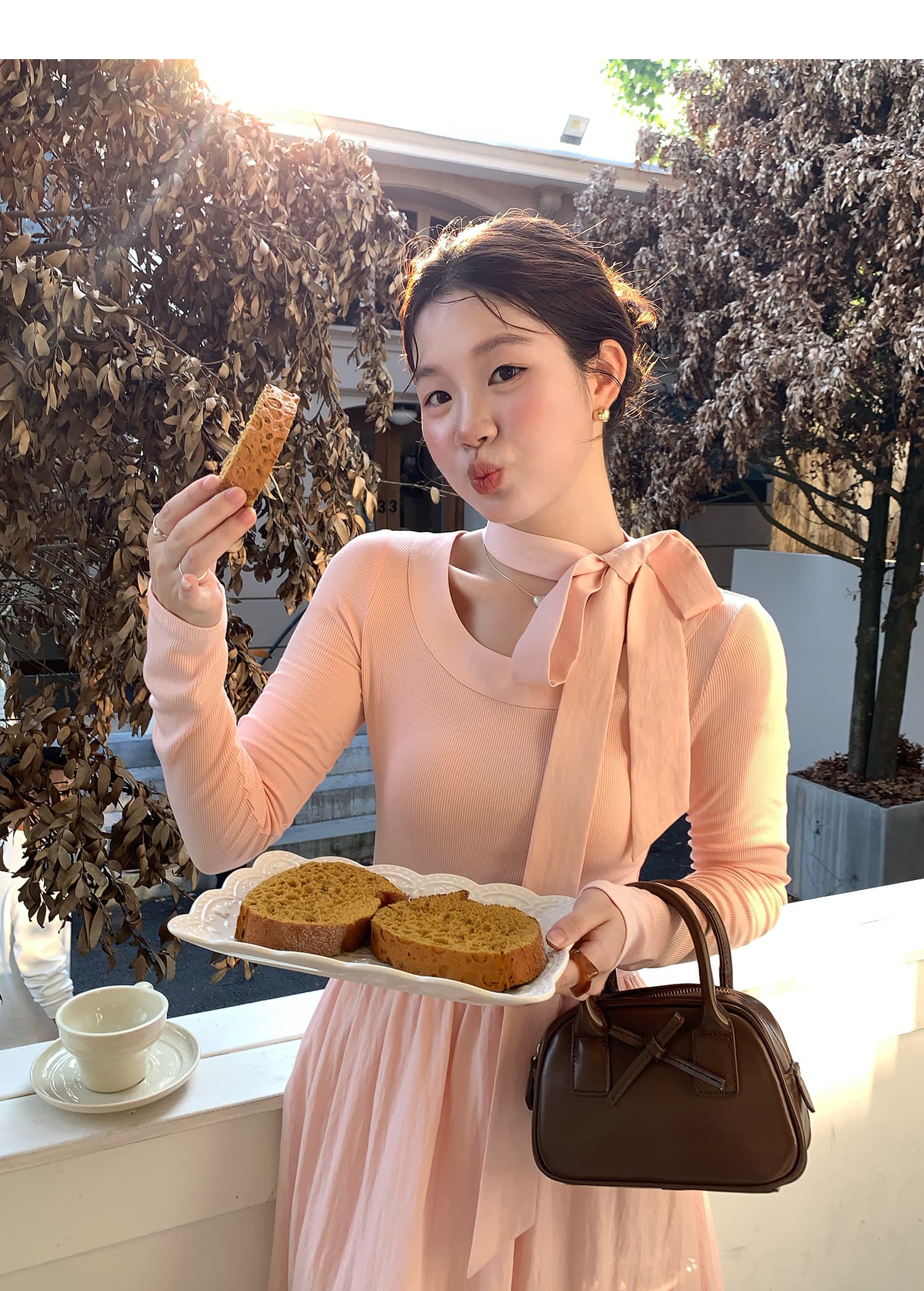 화재 화재 화재 우유 서리 복숭아 복숭아 한국 스타일 행침 목 니트 긴 소매 여성 드레스 부드러운 바람 허리 수축 봄 드레스 롱 스커트 상세 이미지 14