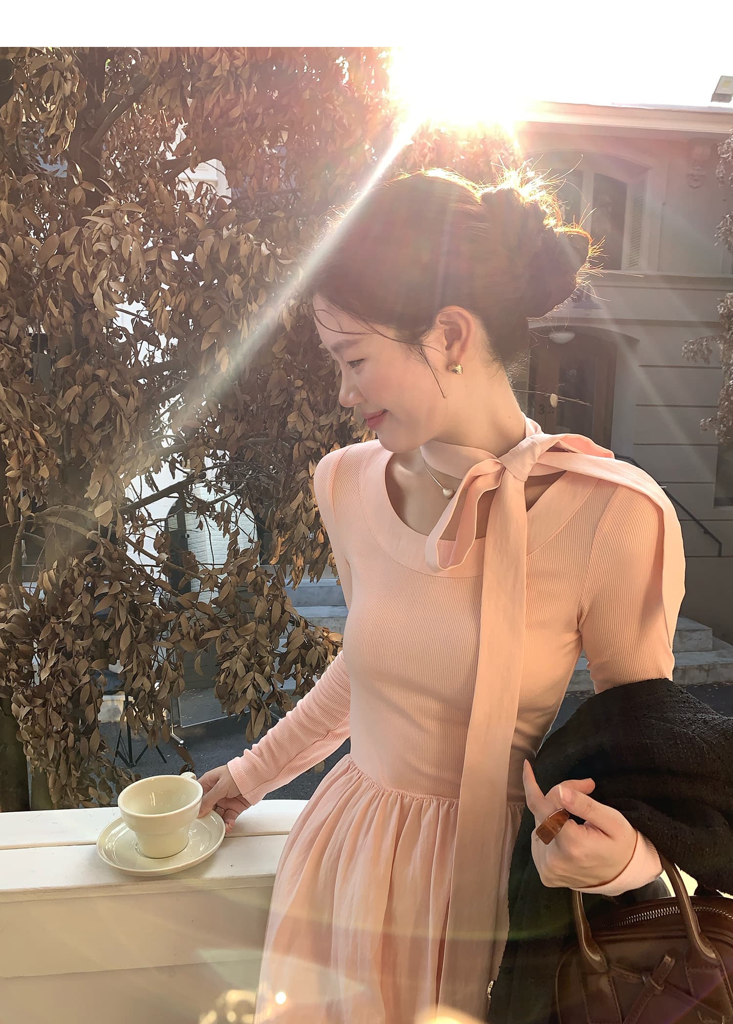 화재 화재 화재 우유 서리 복숭아 복숭아 한국 스타일 행침 목 니트 긴 소매 여성 드레스 부드러운 바람 허리 수축 봄 드레스 롱 스커트 상세 이미지 16