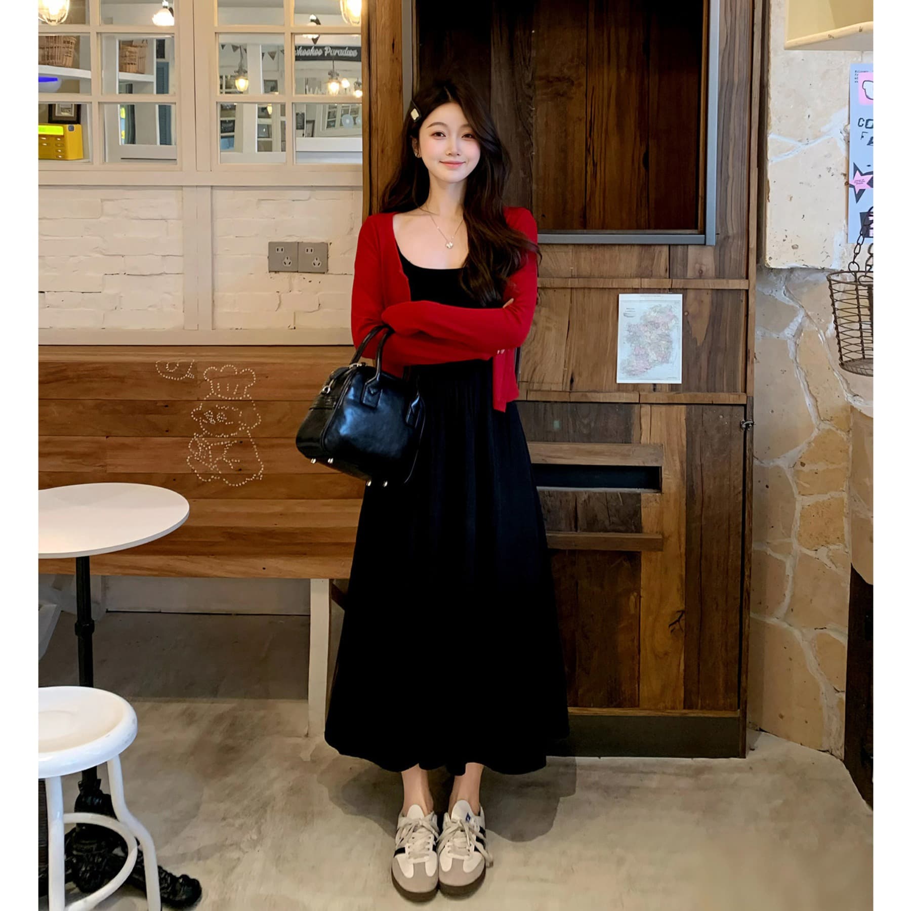 부드러운 바람 작은 키 프랑스식 광장 칼라 슬립 드레스 봄 여성 허리 수축 a 단어 길이 치마