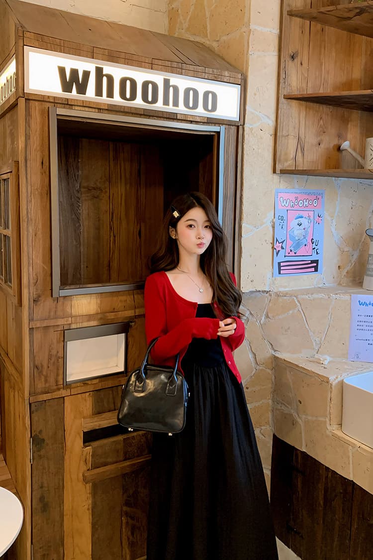 부드러운 바람 작은 키 프랑스식 광장 칼라 슬립 드레스 봄 여성 허리 수축 a 단어 길이 치마 상세 이미지 24