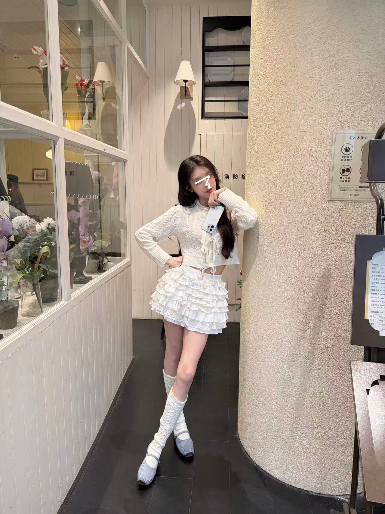 프랑스식 레트로 크로 셰 뜨개질 레이스업 나비 매듭 니트 오픈 가디건 여성 겨울 이른 봄 화이트 비즈 박기 쇼트 스타일 스웨터 코트 상세 이미지 7