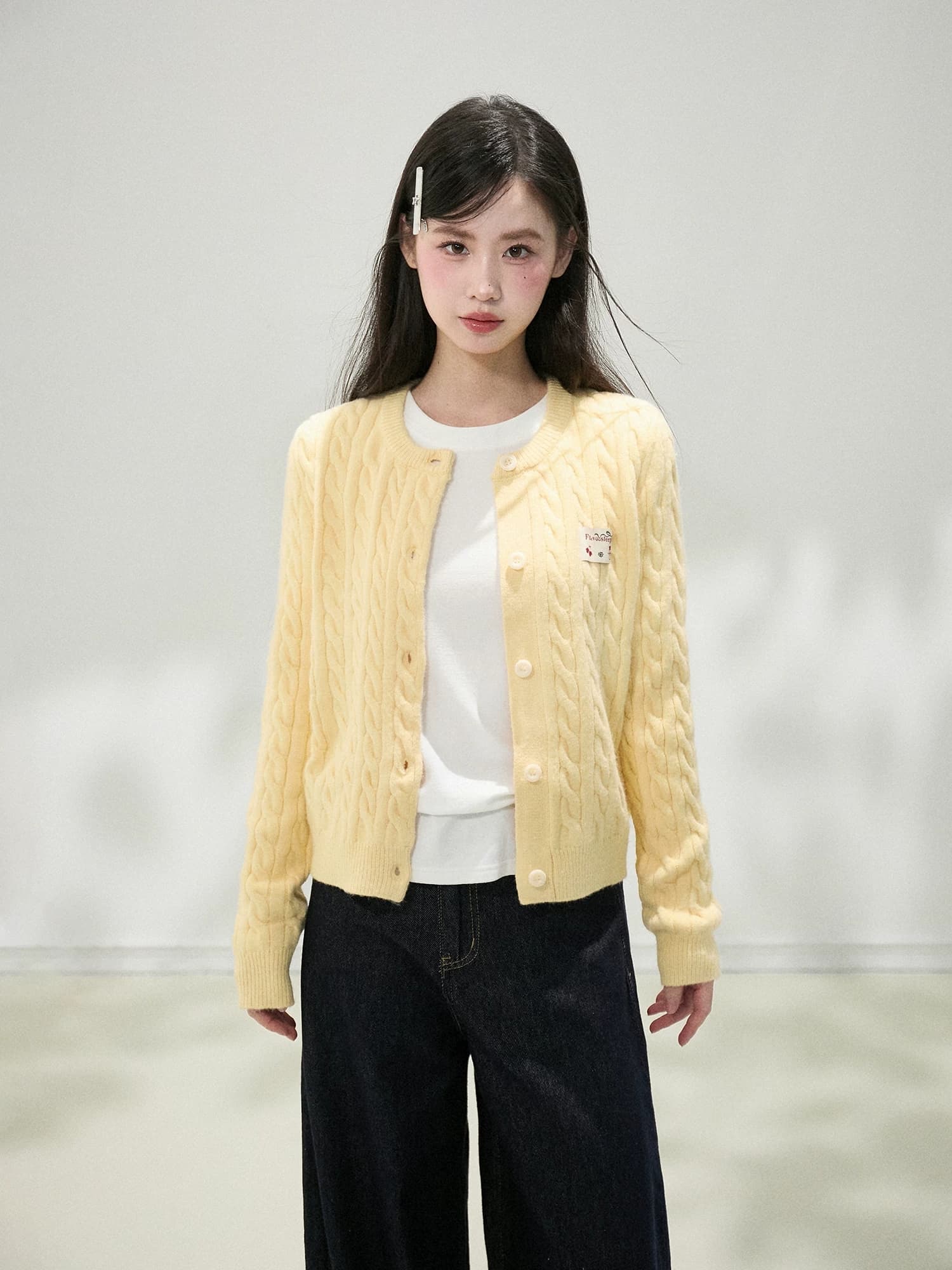 황색 꽈배기 긍정적 인 어깨 긴팔 니트 오픈 가디건 여성 이른 가을 작은 키 쇼트 스타일 인사이드 가져 가라. 스웨터 코트 맨위 가을 상세 이미지 1