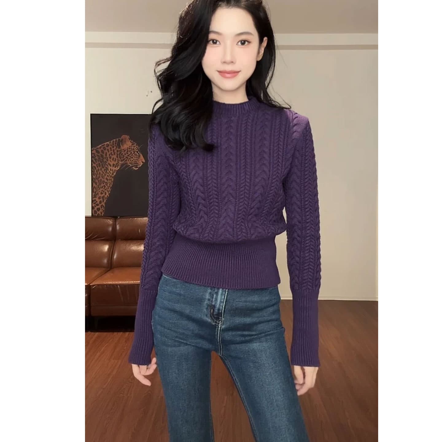 화이트 풀오버 꽈배기 스웨터 여자 가을 겨울 인사이드 가져 가라. 수 있습니다. 외출용 두꺼운 느긋한 바람 허리 수축 슬림해 보이는 니트 스웨터 맨위 이미지 5