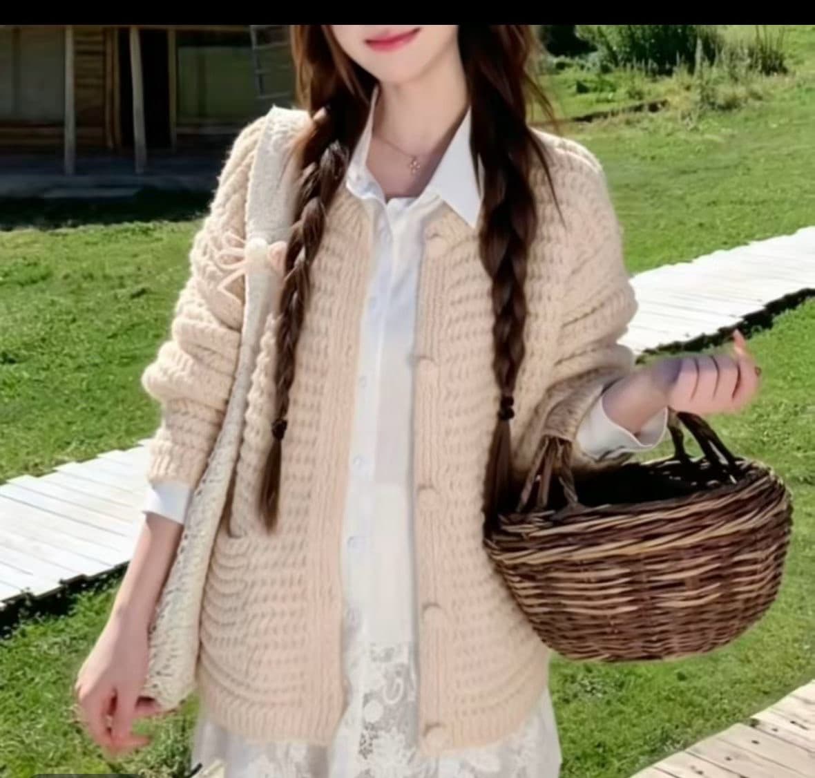 센 부서 레트로 황색 스웨터 오픈 가디건 여성 2026 이른 가을 새로운 캐주얼 루즈핏 느긋한 바람 니트 재킷 맨위 상세 이미지 1