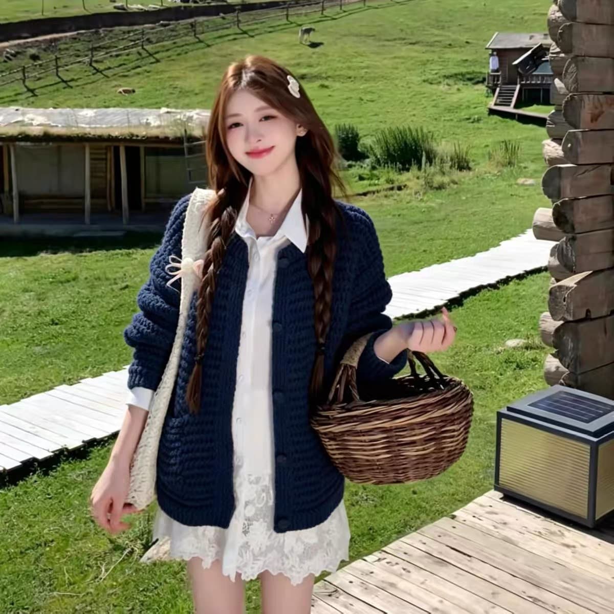 센 부서 레트로 황색 스웨터 오픈 가디건 여성 2026 이른 가을 새로운 캐주얼 루즈핏 느긋한 바람 니트 재킷 맨위 상세 이미지 9