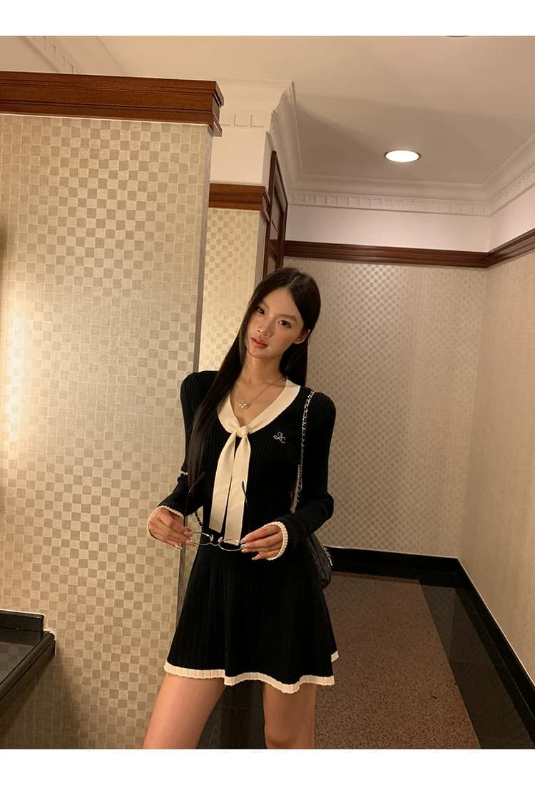 레드 맨 큐레이터 소매 여성 드레스 가을 자이언트 잘 생긴 ~ 중 프랑스식 검정색 관대 한 점잖은 아름다운 페이크 레이어드 치마 상세 이미지 19