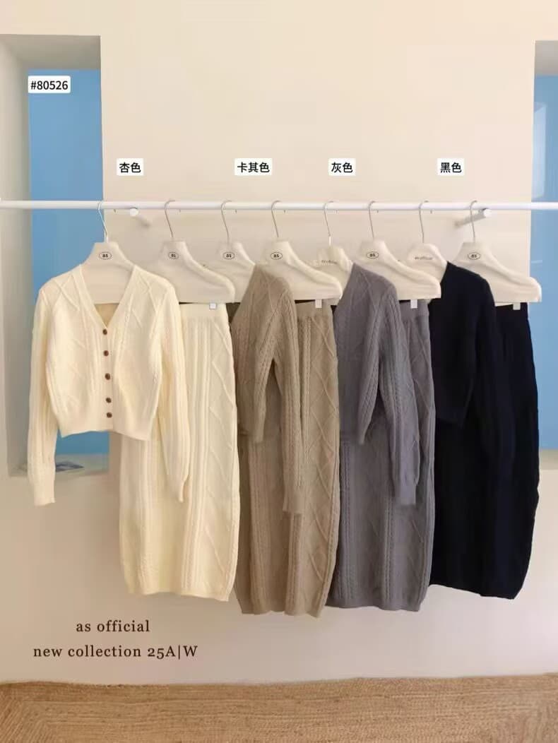 가을 겨울철 새로운 한국 스타일 꽈배기 분위기 센스 루즈핏 스웨터 반 스커트 투피스 세트 세트 여성 의류 상세 이미지 3