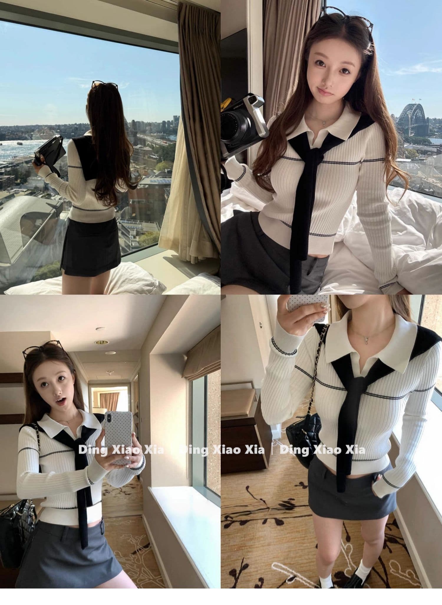 프랑스식 화이트 POLO 칼라 숄 니트 스웨터 여성 가을 순수한 욕망 바람 품격 몸매 가꾸기 슬림해 보이는 타이트 긴팔 맨위 상세 이미지 6
