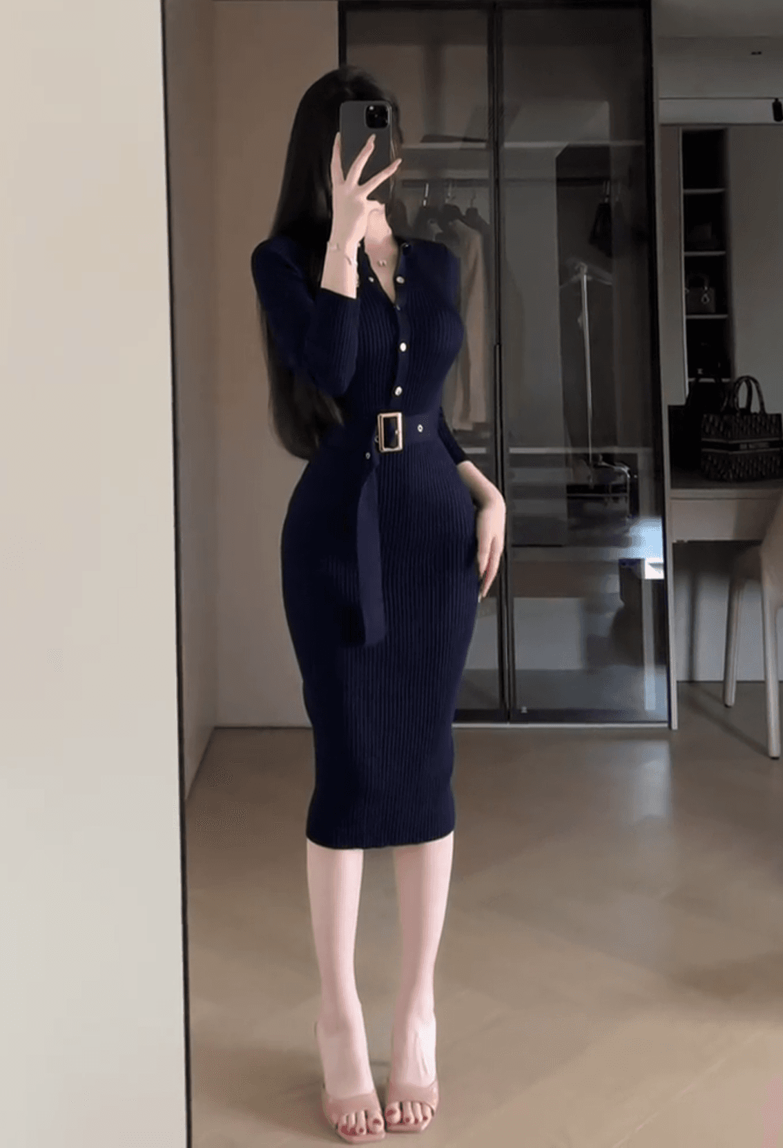 한국 동대문 품격 니트 스웨터 드레스 가을 겨울 몸매 가꾸기 슬림해 보이는 나이트 클럽 심장 기계 달콤한 매운맛 바람 타이트 스커트 상세 이미지 8