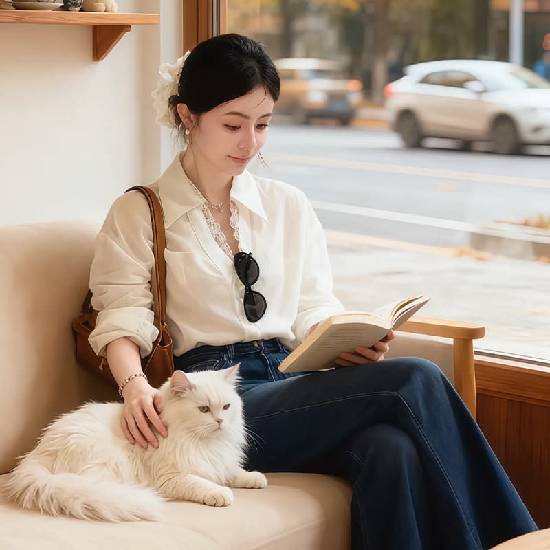 모방 주간 실크 원단 레이스 레이스 순수한 욕망 바람 폴로 칼라 셔츠 레이스 조각 측면 허리 핀치 Pleat v 칼라 셔츠 상세 이미지 4