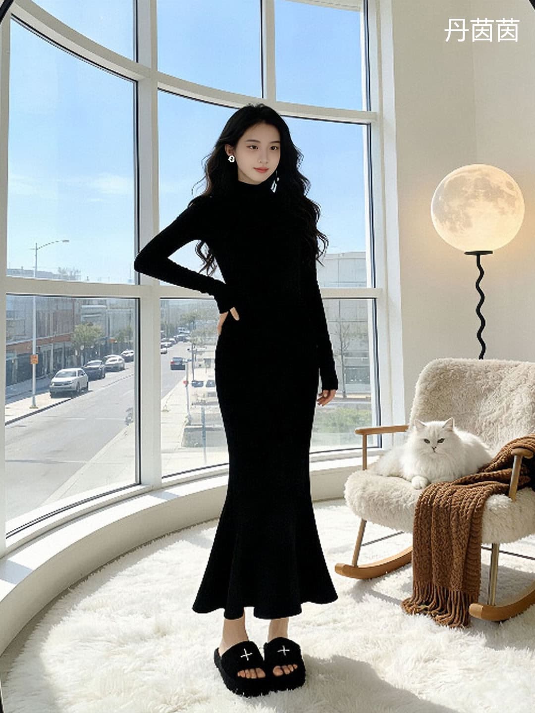 한국 품격 명문 여성 홍콩 스타일 레트로 터틀넥 스웨터 니트 인어 꼬리 드레스 몸매 가꾸기 슬림해 보이는 그는 벤 바람 롱 스커트 이미지 4